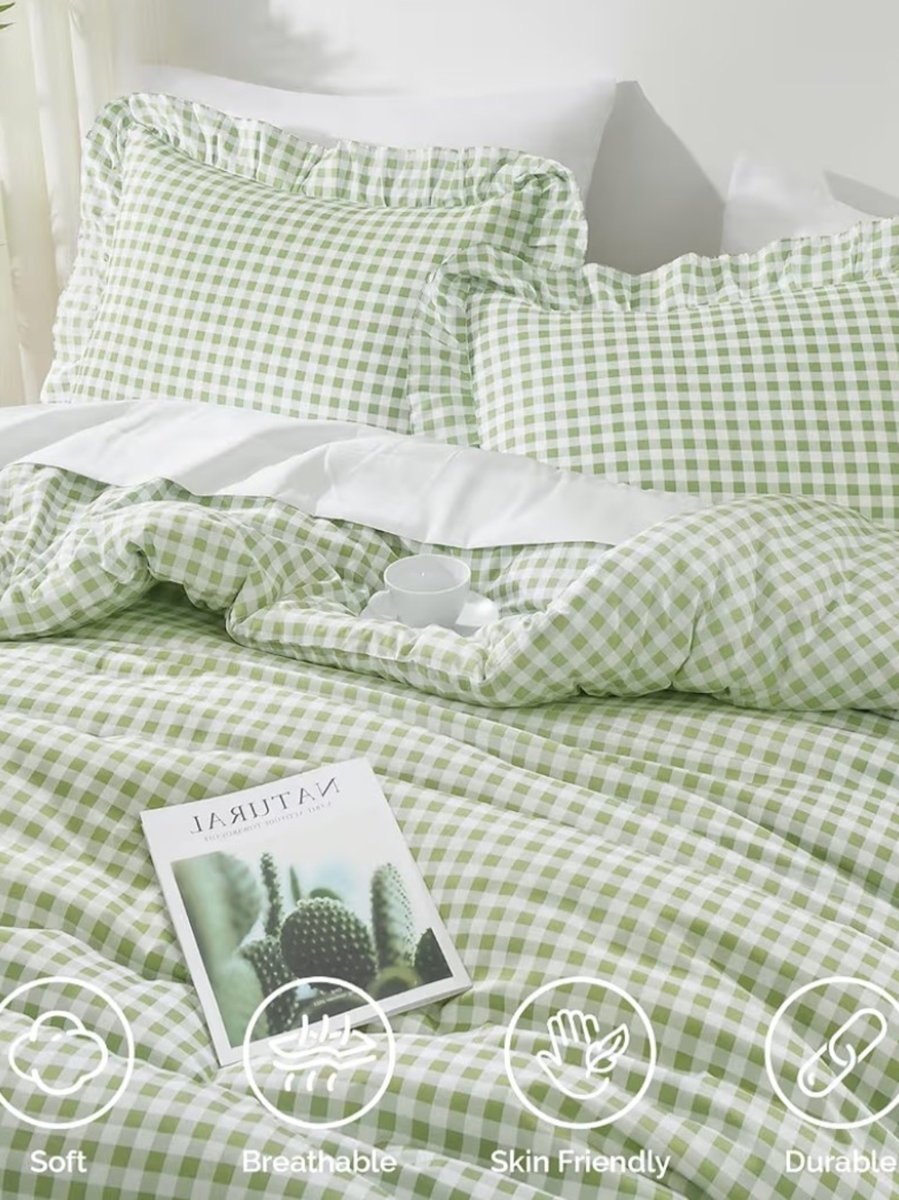 Classic Sage Green Gingham Comforter Set Cal. King NIB - Picture 4 of 5